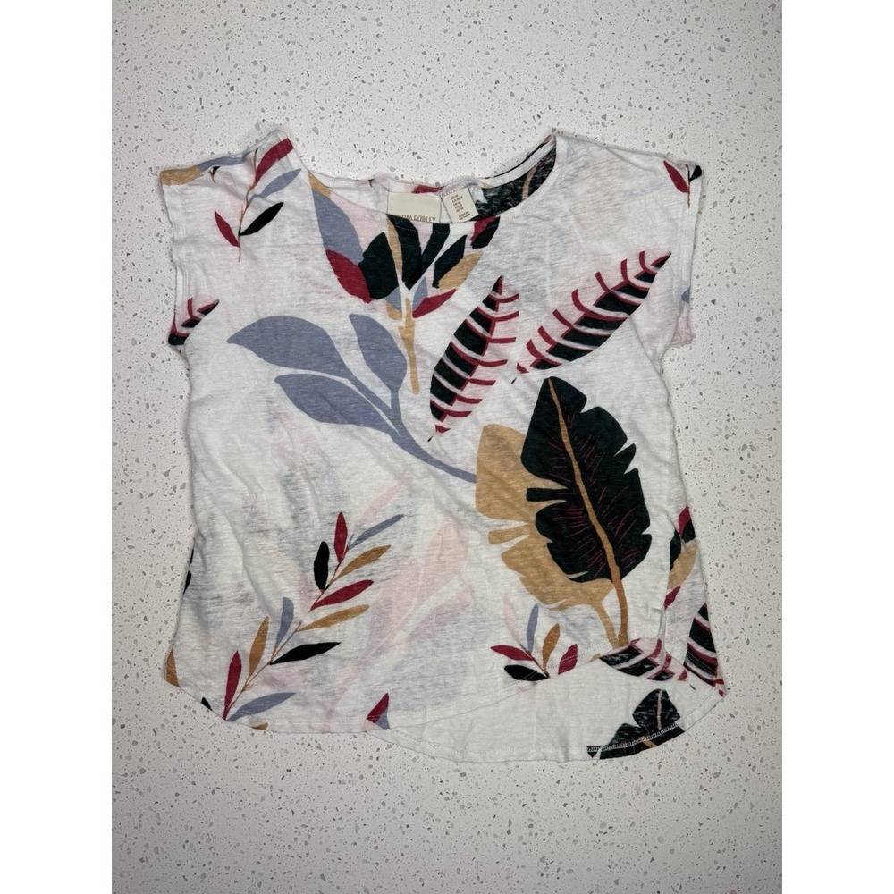 Cynthia Rowley Girls 100% Linen Floral Short Sleeve T-Shirt Size M